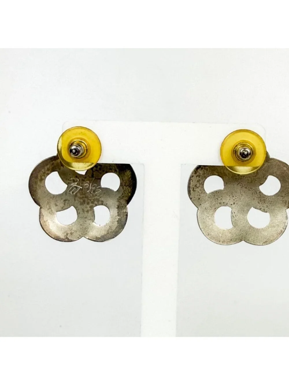 Artisan Sterling Silver Handmade Floral Cut Out Earrings Pierced Signed